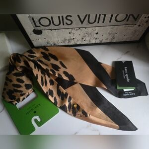 Kate Spade Black and Tan Animal Print Silk Scarf NWT